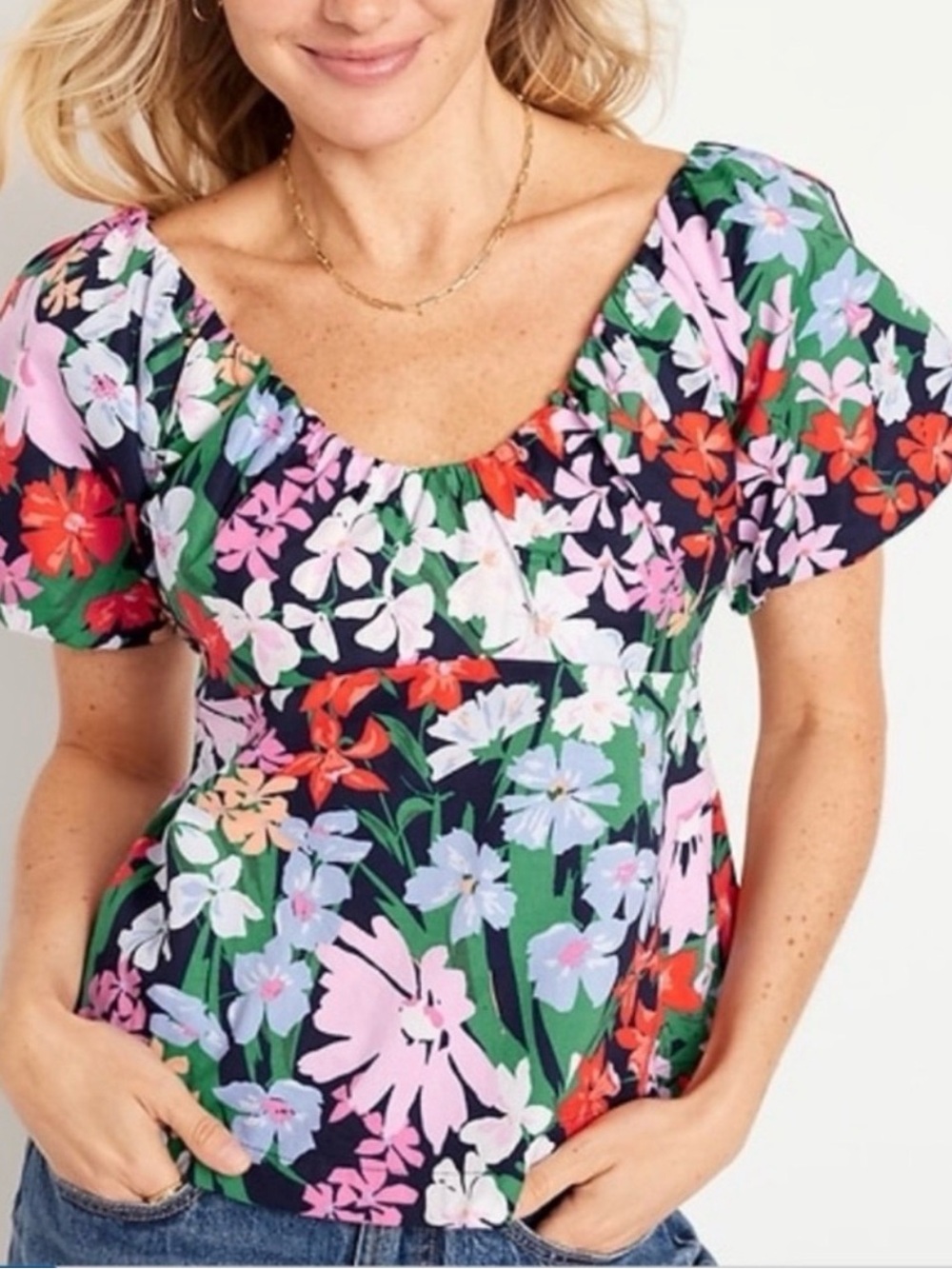 Old Navy Multicolor Floral Puff Sleeve Top M